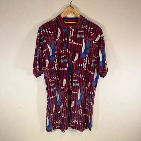 Vintage Cotton Traders Short Sleeve Sailboat Print Cotton Polo Shirt Size Large - Picture 7 of 7